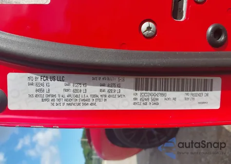 2016 Dodge Challenger Sxt из США, поврежденный, VIN 2C3CDZAGXGH278903